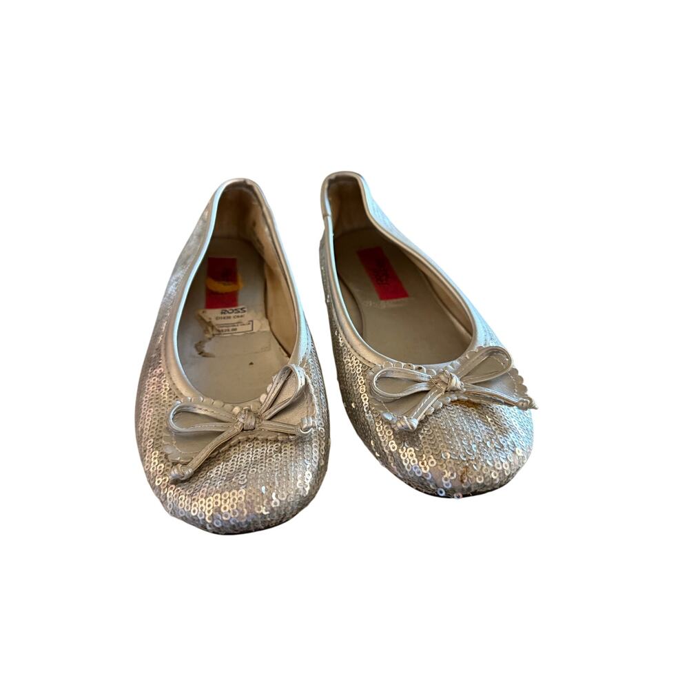 Rachel Shoes Girls Gold Sequined Bow Slip-On Ballet Flats Youth Size 3M